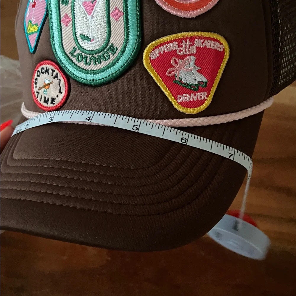 Anthropologie Christmas trucker hat embroidered patches OSFM